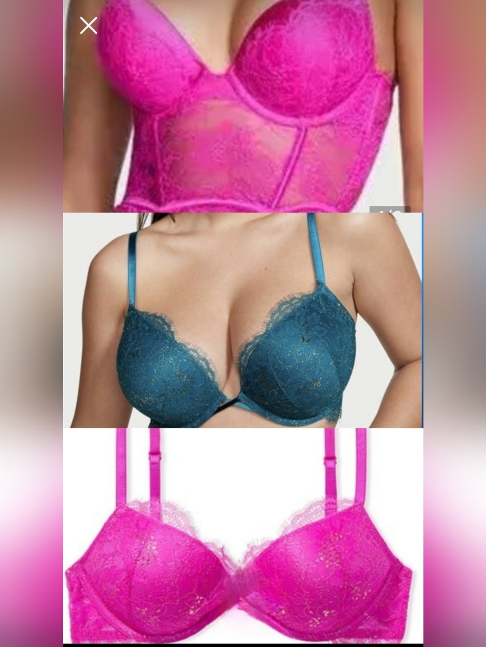 3Victoria'sSecret Set,Lace,pushup,Bundle,1new,2mintcondition,Bombshellbra,pink